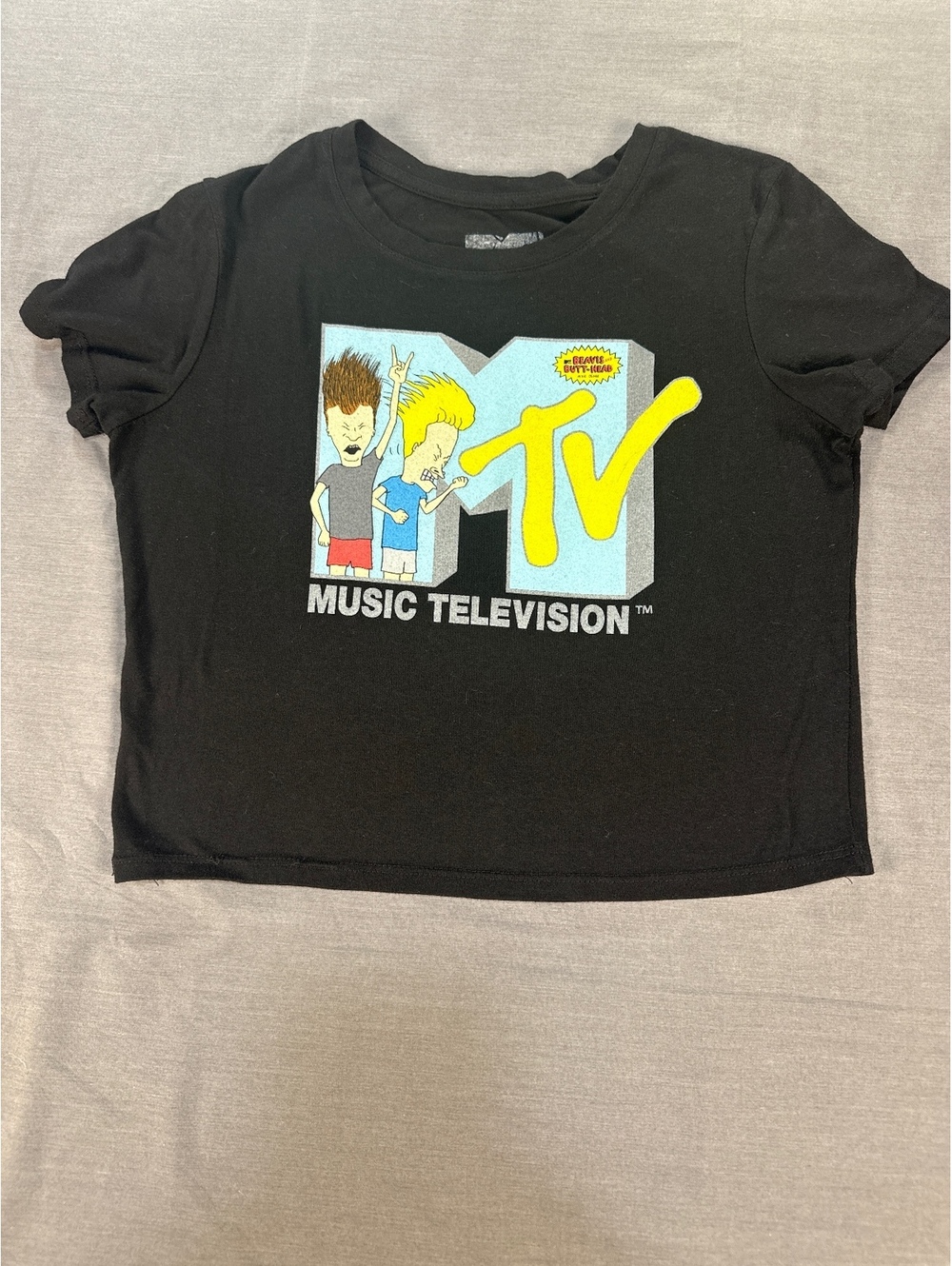 MTV Beavis and Butt-Head T Shirt Black Cropped Graphic Tee Vintage Style